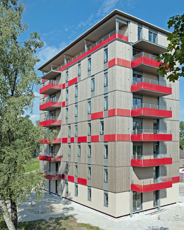 Deutschlands höchster Holzbau steht in Bad Aibling, Architekturbüro: Schankula Architekten, München (Foto: Huber & Sohn)