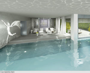 Renderings: Yoo inspired by Starck Der diskrete Charme von Sport und Spa: Die Außenbereiche der hauseigenen Fitness- und Wellness-Anlage nehmen einen Teil des Innenhofs im Yoo Berlin ein.