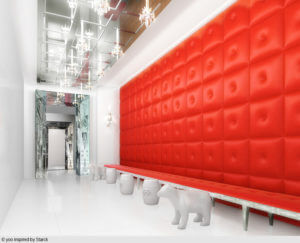 Renderings: Yoo inspired by Starck Das gewisse Yoo-Feeling: After-Work-Cocktail mit den Nachbarn? Meditationsraum? Was sich der Schöpfer dieser Sitzgelegenheit im Entrée des Hauses gedacht hat, bleibt bis auf Weiteres ungewiss.