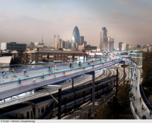 Bahn über der Bahn: Verkehrsplanerisch wie ästhetisch ambitioniert sind Londoner Projekte wie ScyCycle, ins Gespräch gebracht von Sir Norman Foster. Leider aber sind sie auch chanchenlos teuer.