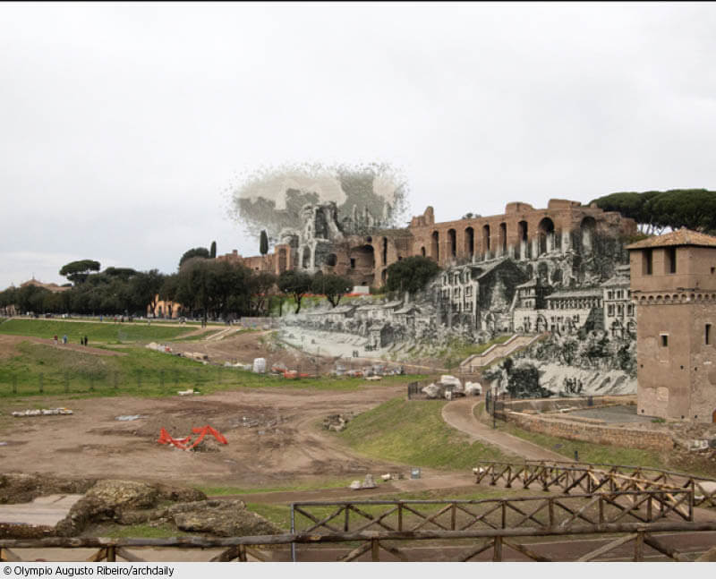 Giovanni Battista Piranesis (1720-1778) Blick auf antike römische Bauwerke – und der Vergleich aus heutiger Fotoperspektive. (Foto: Olympio Augusto Ribeiro/Archdaily)