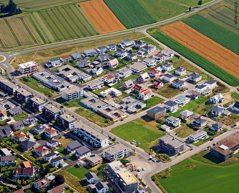 Luftbild Einfamilienhaussiedlung mit Hofhäusern