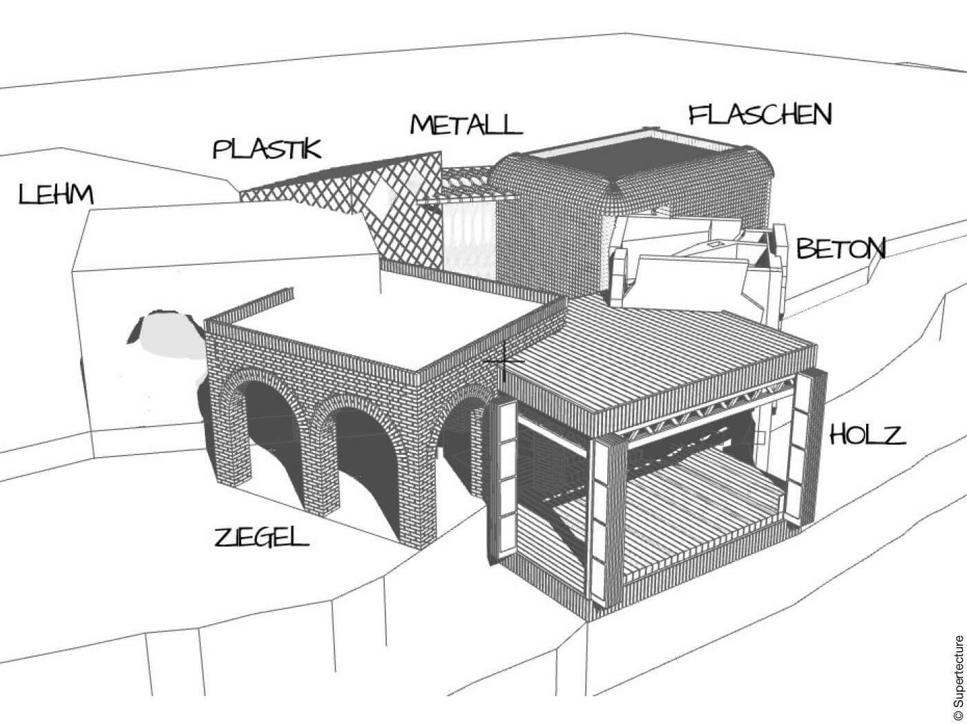 Zeichnung eines Architekturentwurfs