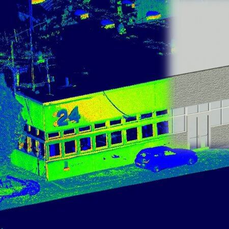 Überlagerung eines Laserscans des Gebäudes der TU Kaiserslautern