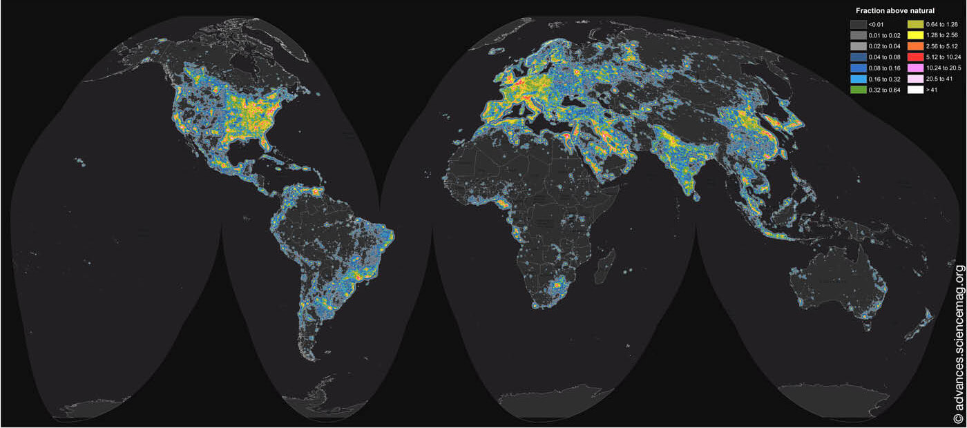 Weltkarte mit Lichtverschmutzung
