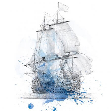 Zeichnung historisches Segelschiff