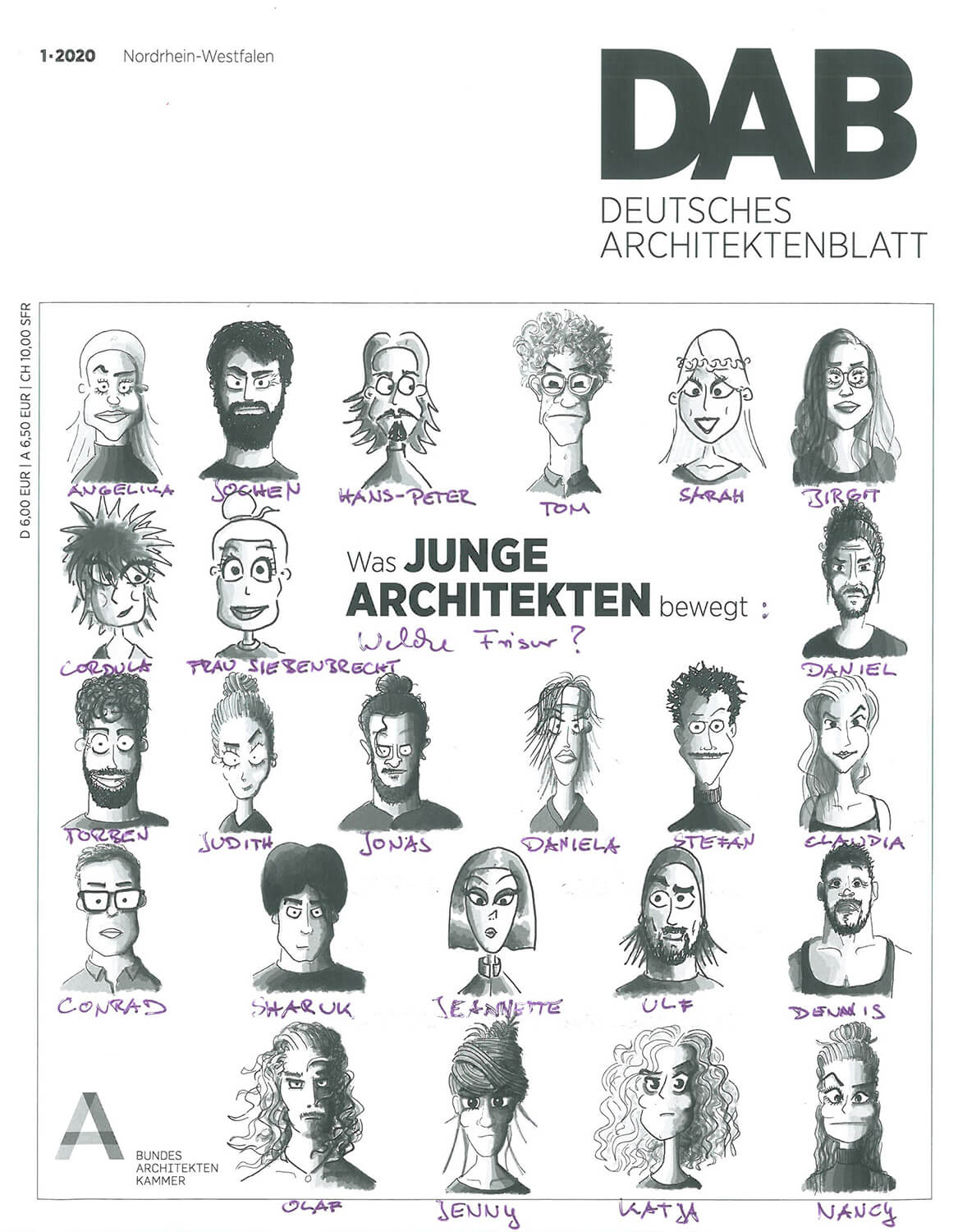 DAB Titelblatt: Was junge Architekten bewegt mit handgeschriebenen Vornamen
