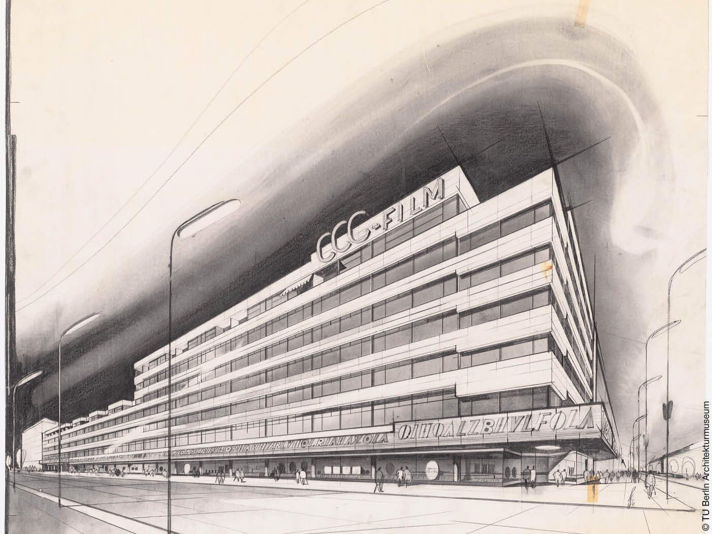 Architekturzeichnung eines Bürogebäudes aus dem Architekturmuseum TU Berlin