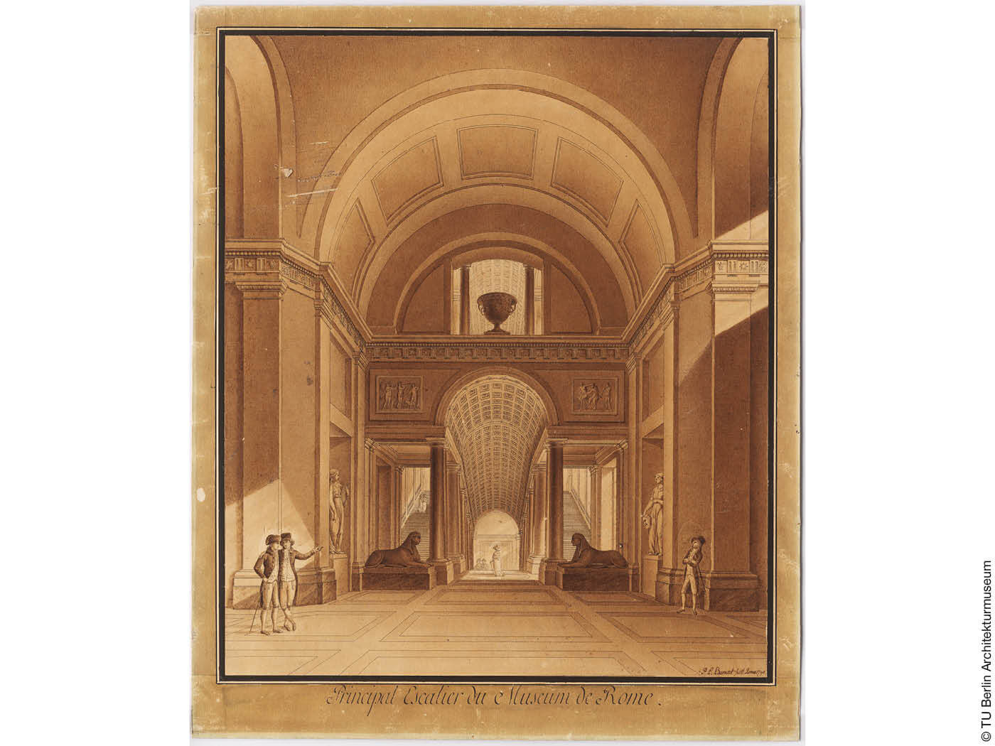 Historische Zeichnung der Vatikanischen Museen aus dem Architekturmuseum TU Berlin
