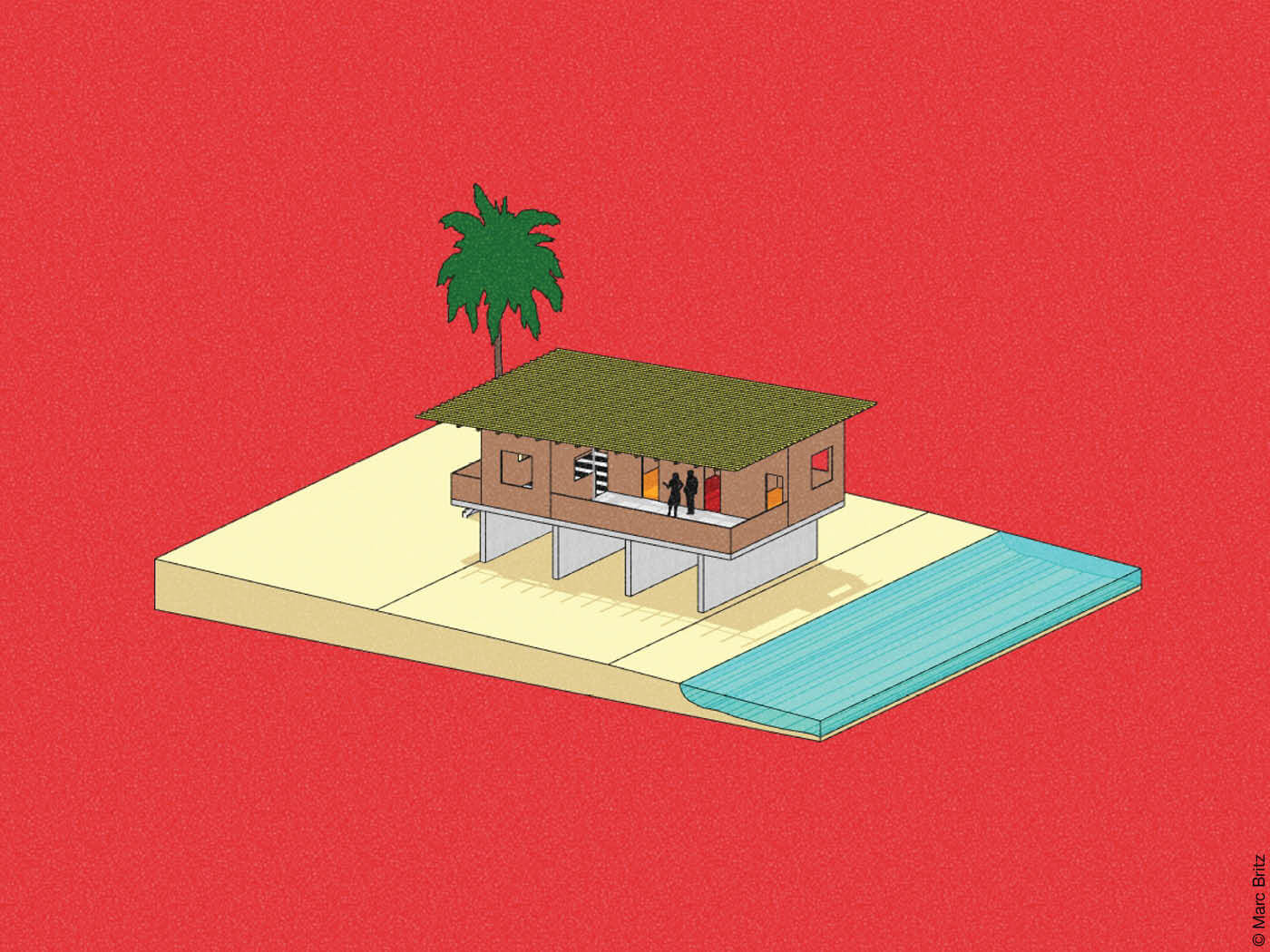Modell eines Hauses auf dem Strand am Meer