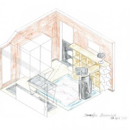 Zeichnung und Entwurf eines Home-Offices