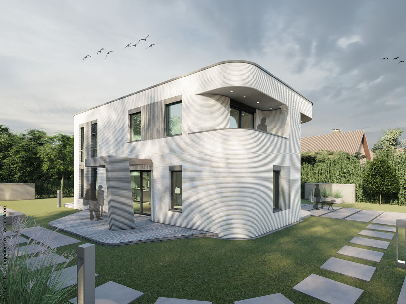 Rendering gedrucktes Haus mit 3D-Betondrucker