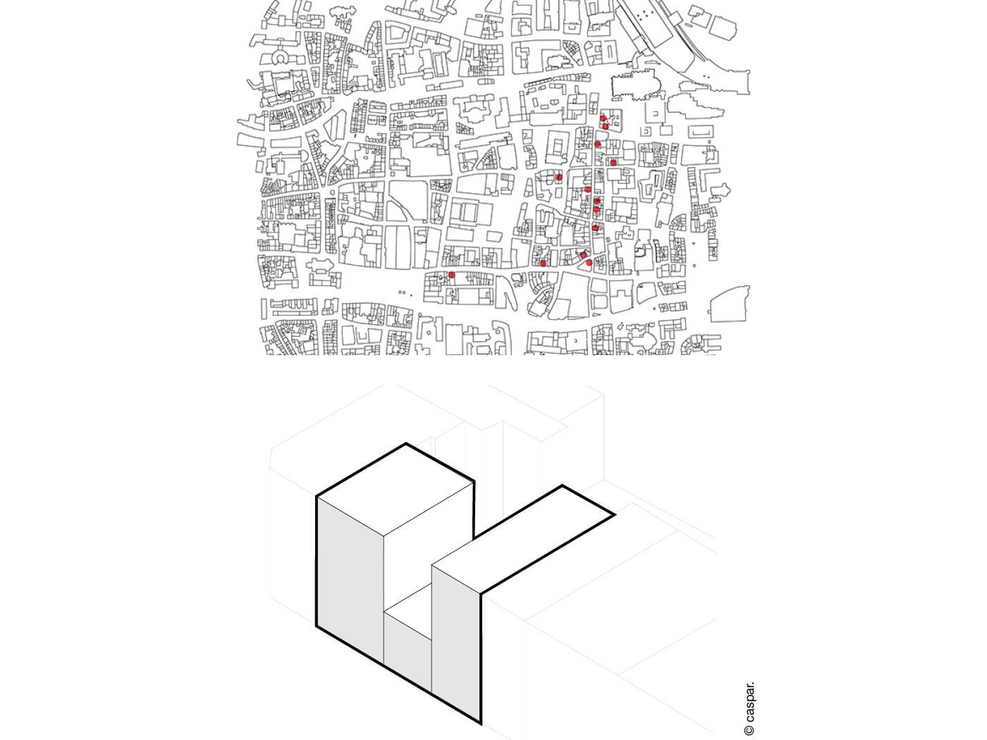 Stadtplan mit rot markierten Baulücken