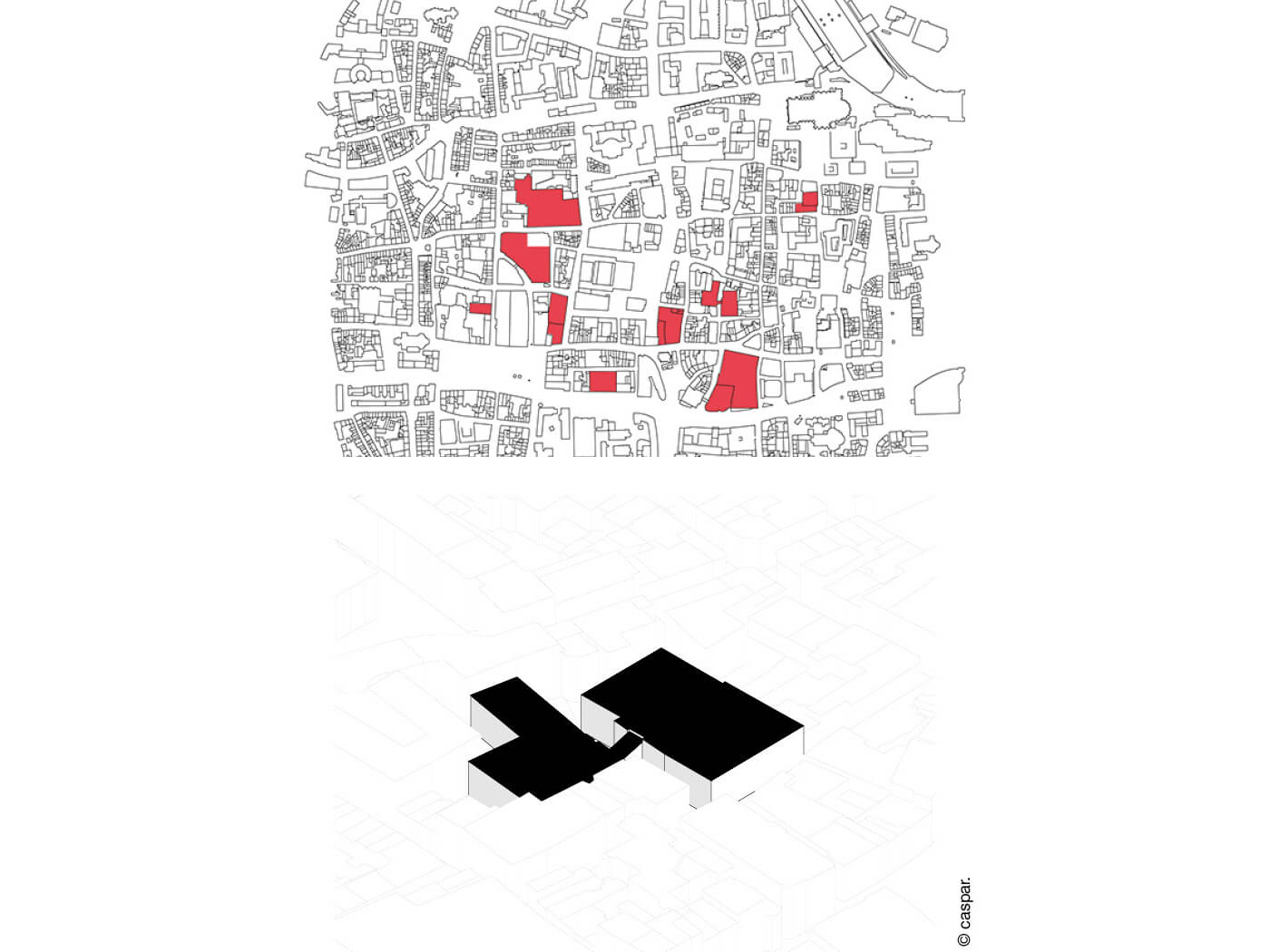 Stadtplan mit rot markierten Parkdecks