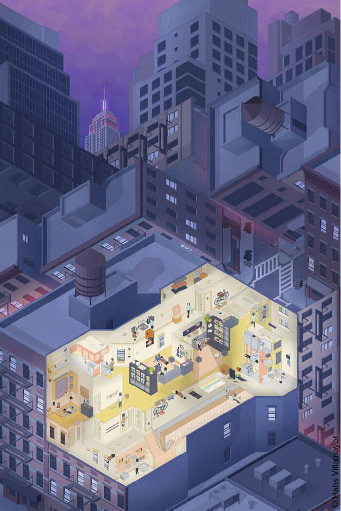 Violette Zeichnung New Yorker Häuser