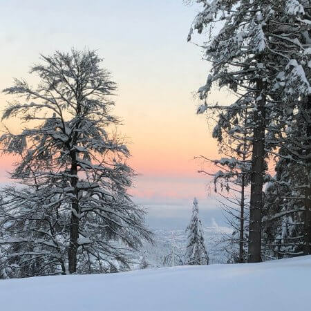 Schneelandschaft mit Sonnenaufgang