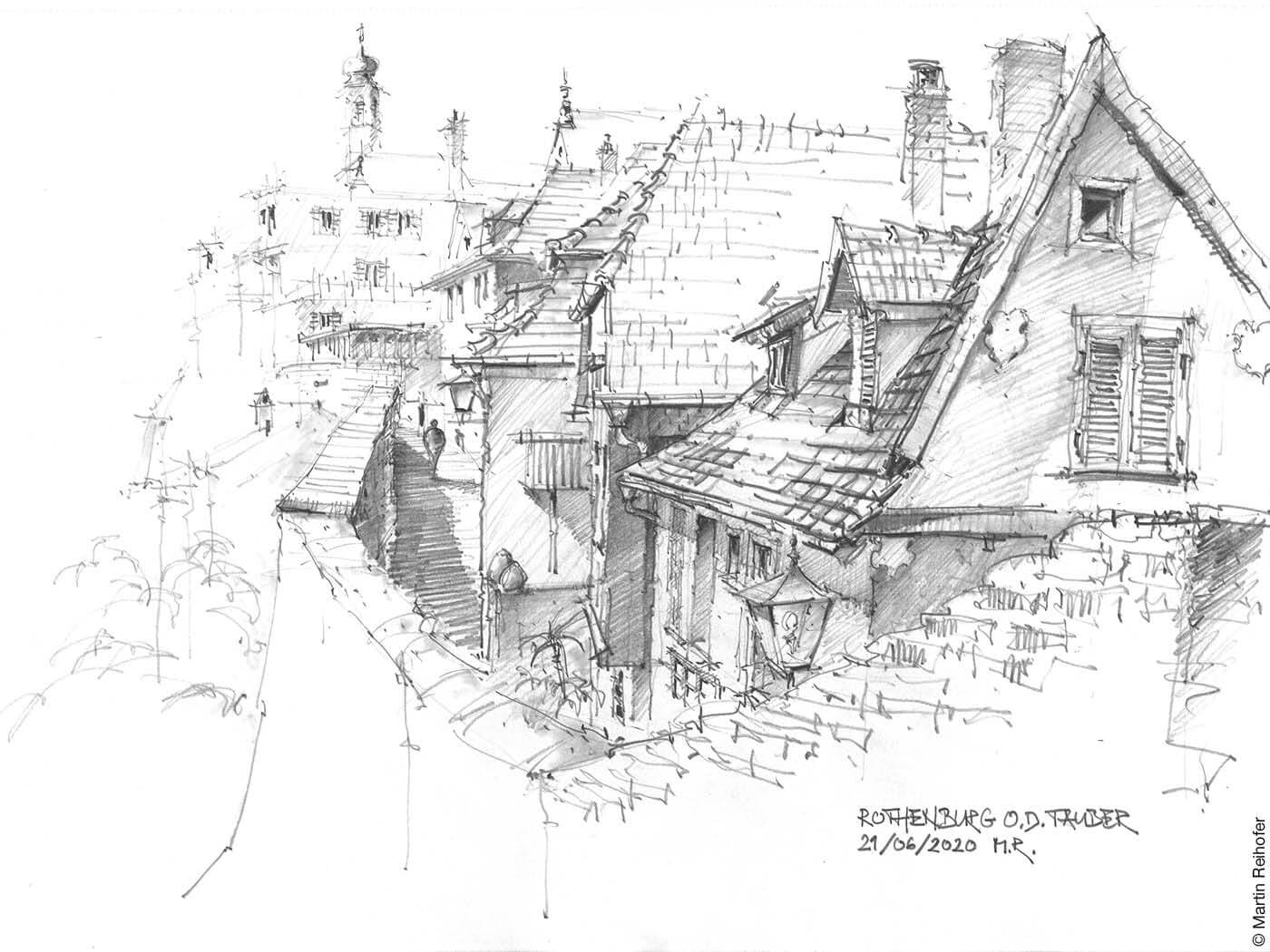 Zeichnung Rothenburg ob der Tauber