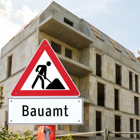 Verkehrsschild Bauamt vor Baustelle