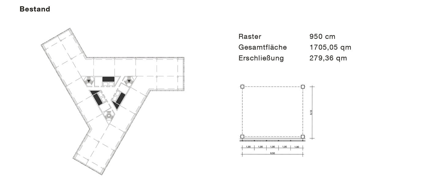 Grundriss Umbau Bürogebäude in Wohnungen