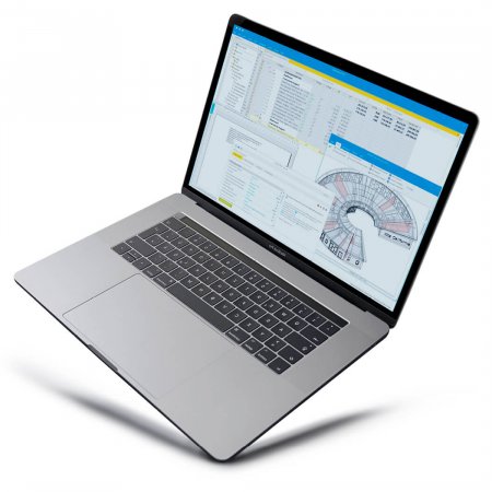 Laptop zeigt auf dem Desktop eine geöffnete Bausoftware an