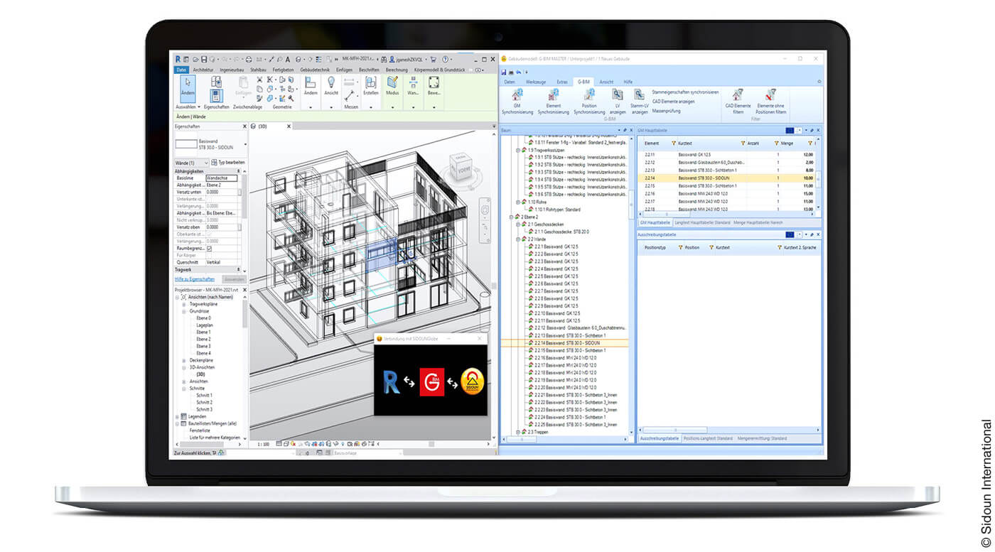 Laptop zeigt auf dem Desktop eine geöffnete Bausoftware an