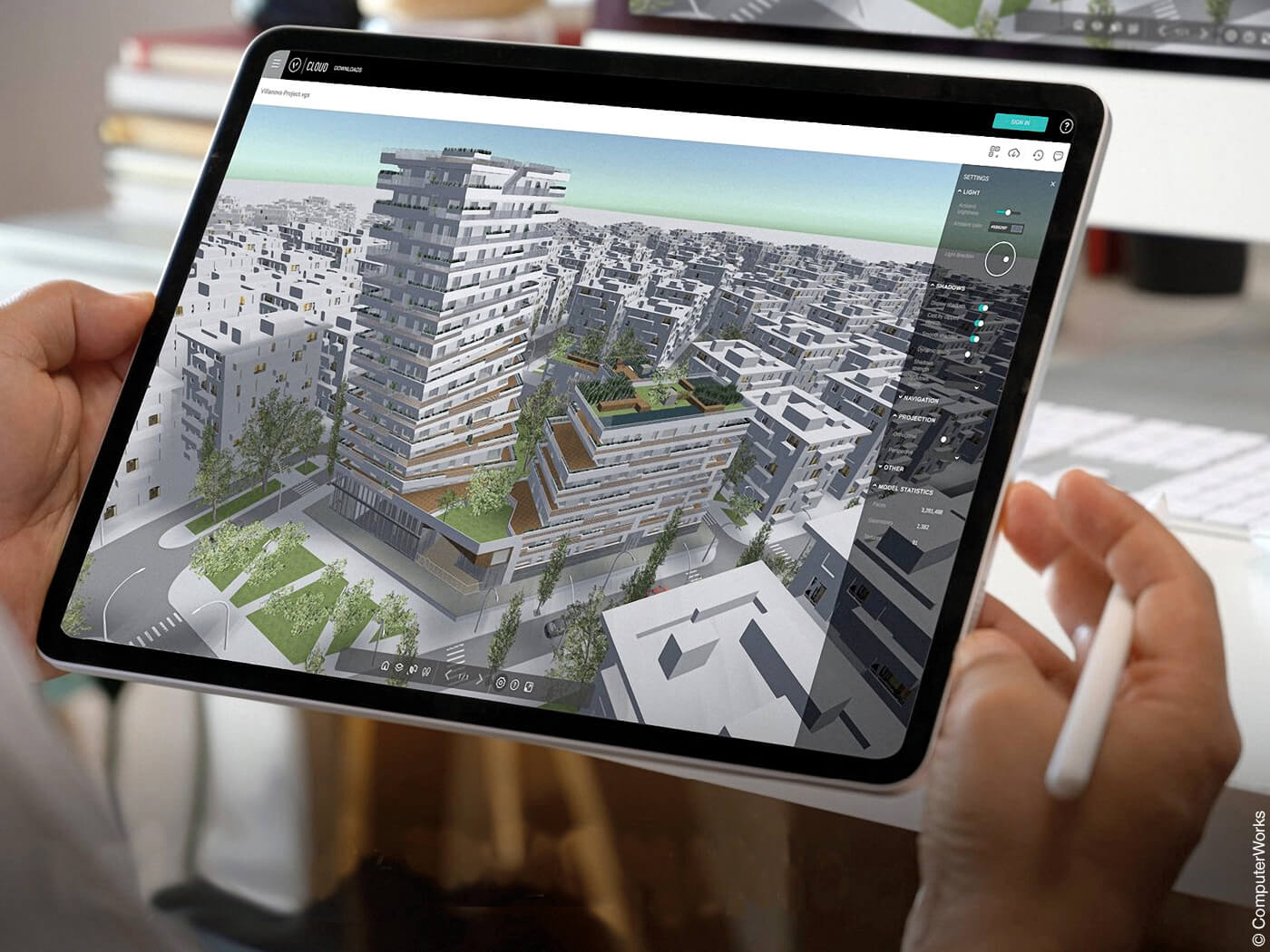 Tablet mit geöffneter Architektursoftware