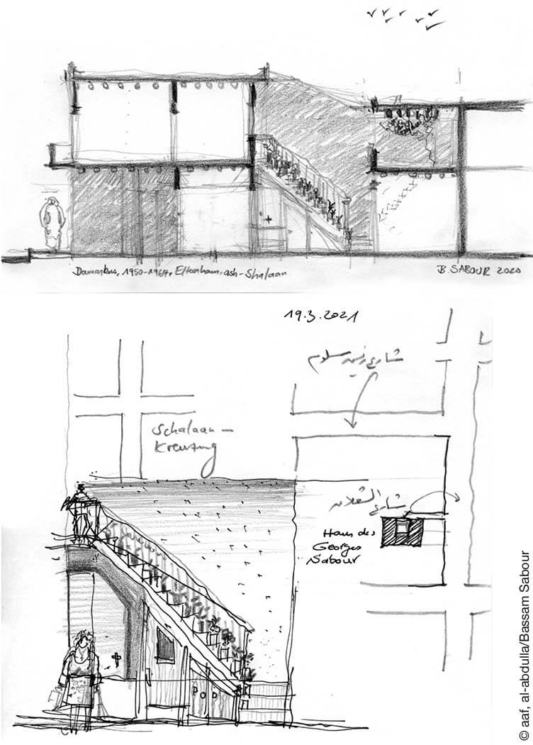 Skizze Schnittzeichnung Wohnhaus mit Treppe