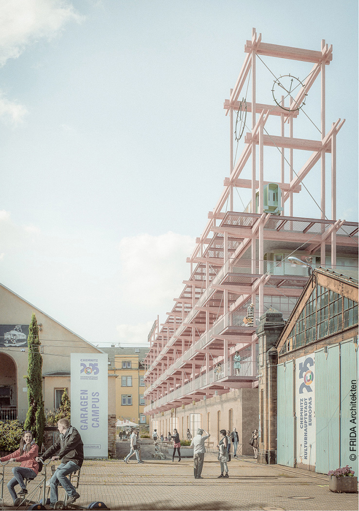 Rendering „Garagencampus“ als Interventionsfläche für die Kulturhauptstadt Chemnitz 2025