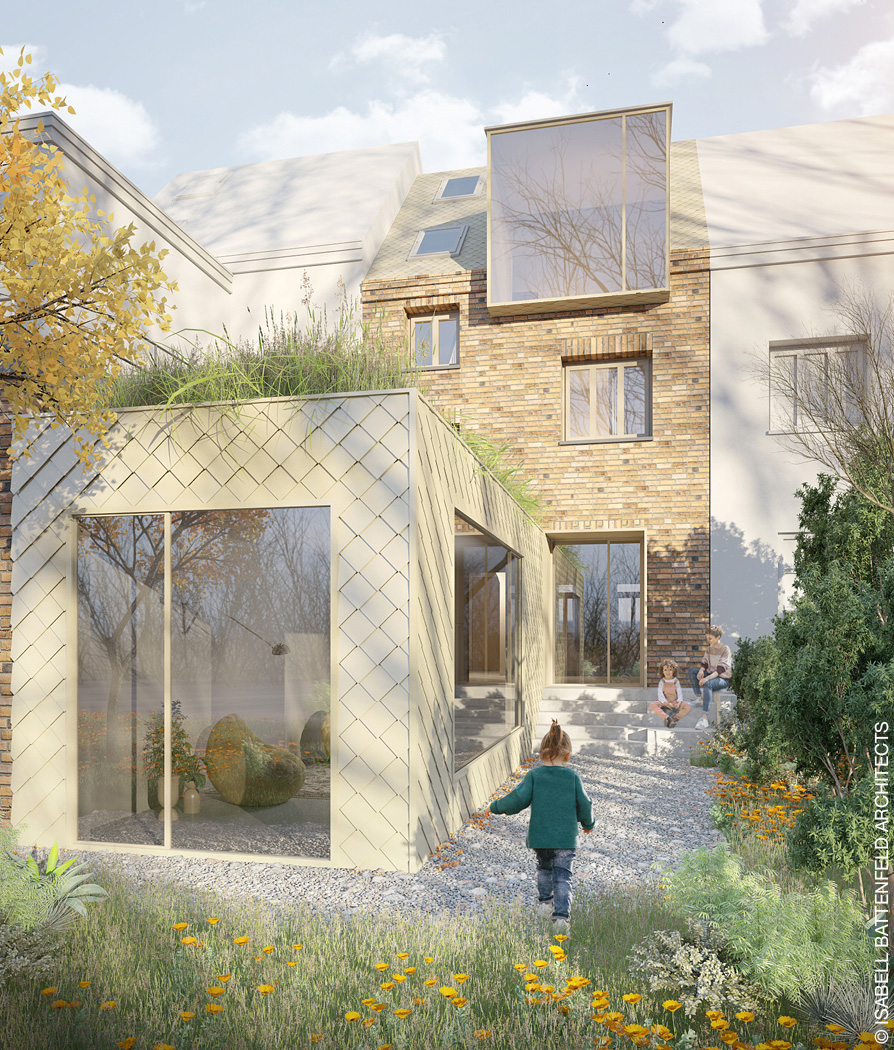 Rendering Anbau im HInterhof eines Wohnhauses