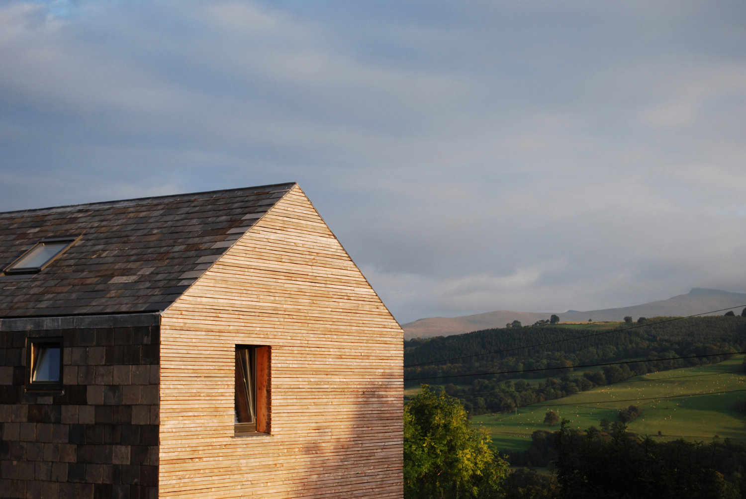 Haus mit Fassade aus Schiefer und Holz