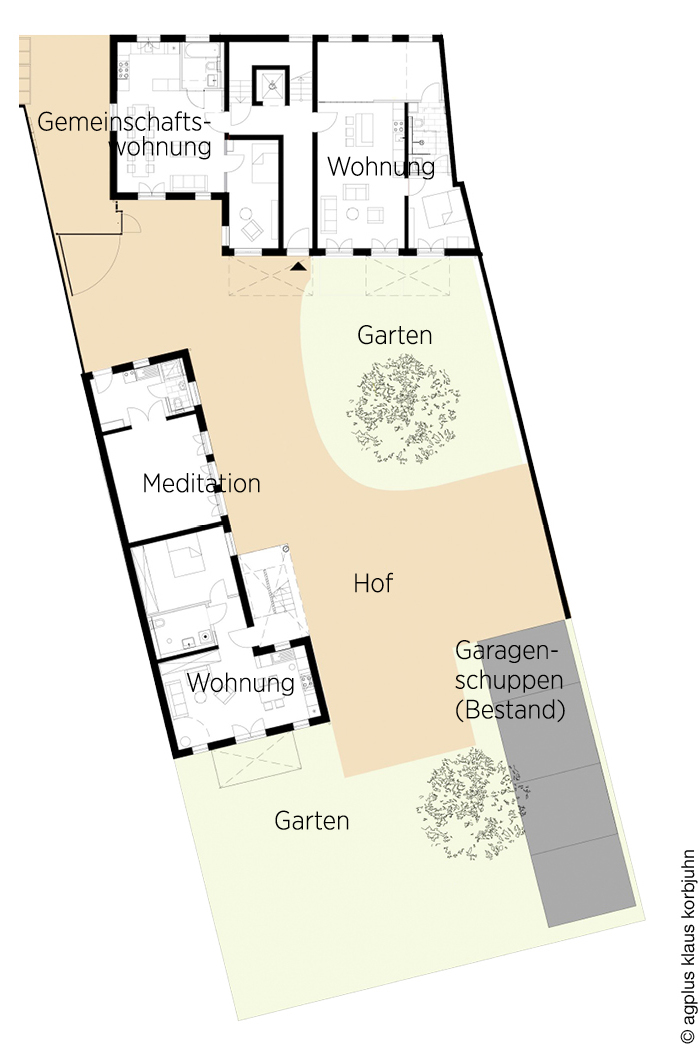 Grundriss des Projekts zum gemeinschaftlichen Wohnen der Frankfurter Baugruppe Pfortenstraße