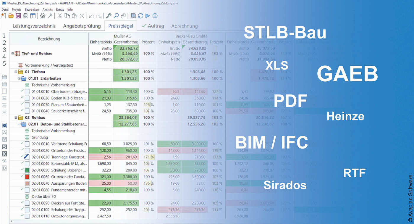 Screenshot der AVA Software Avaplan