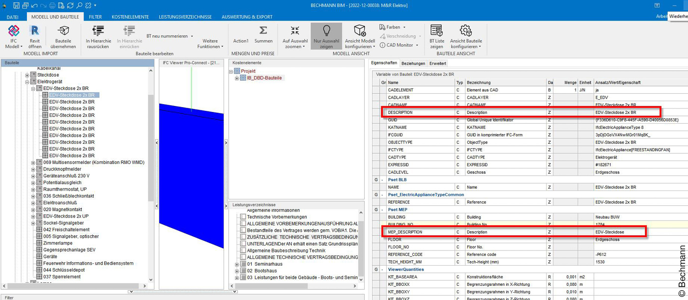 Screenshot der AVA Software Bechmann BIM 2023