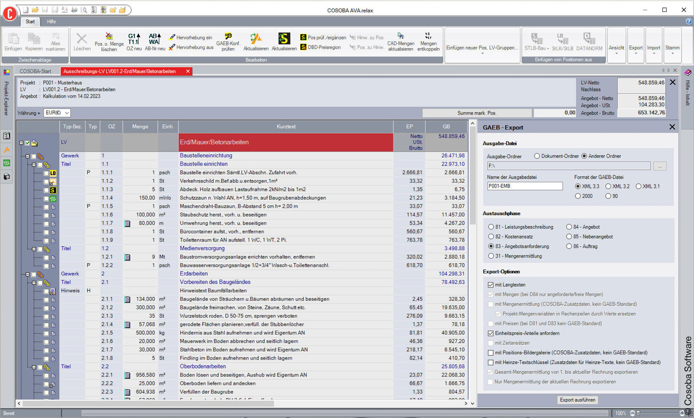 Screenshot der Software AVA relax 8