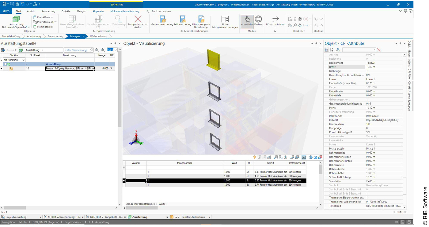 Screenshot der AVA Software iTWO 2023 mit Fenster