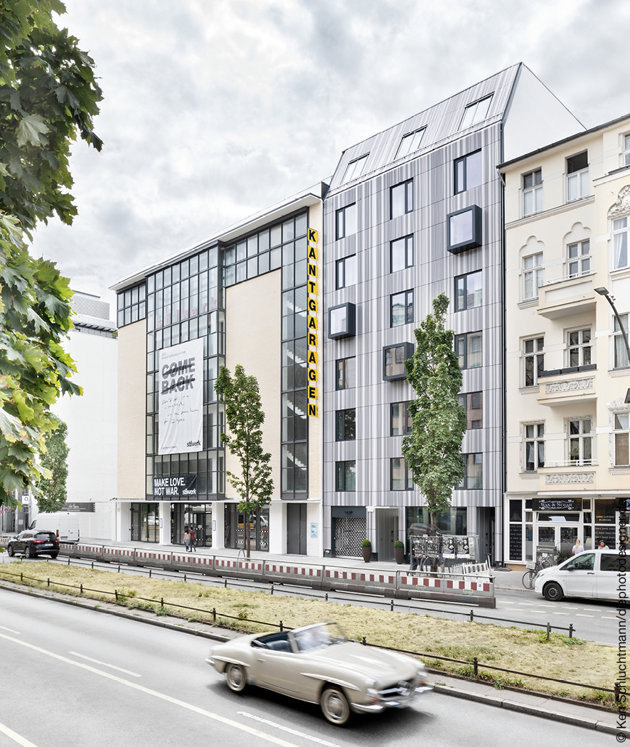 Sanierte Kantgaragen als Stilwerk mit Neubau für Hotel