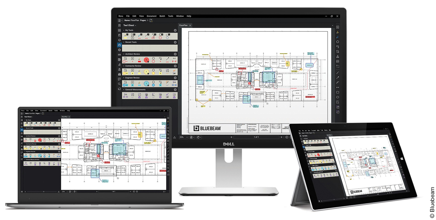 Screens mit geöffneter Software von Bluebeam Cloud