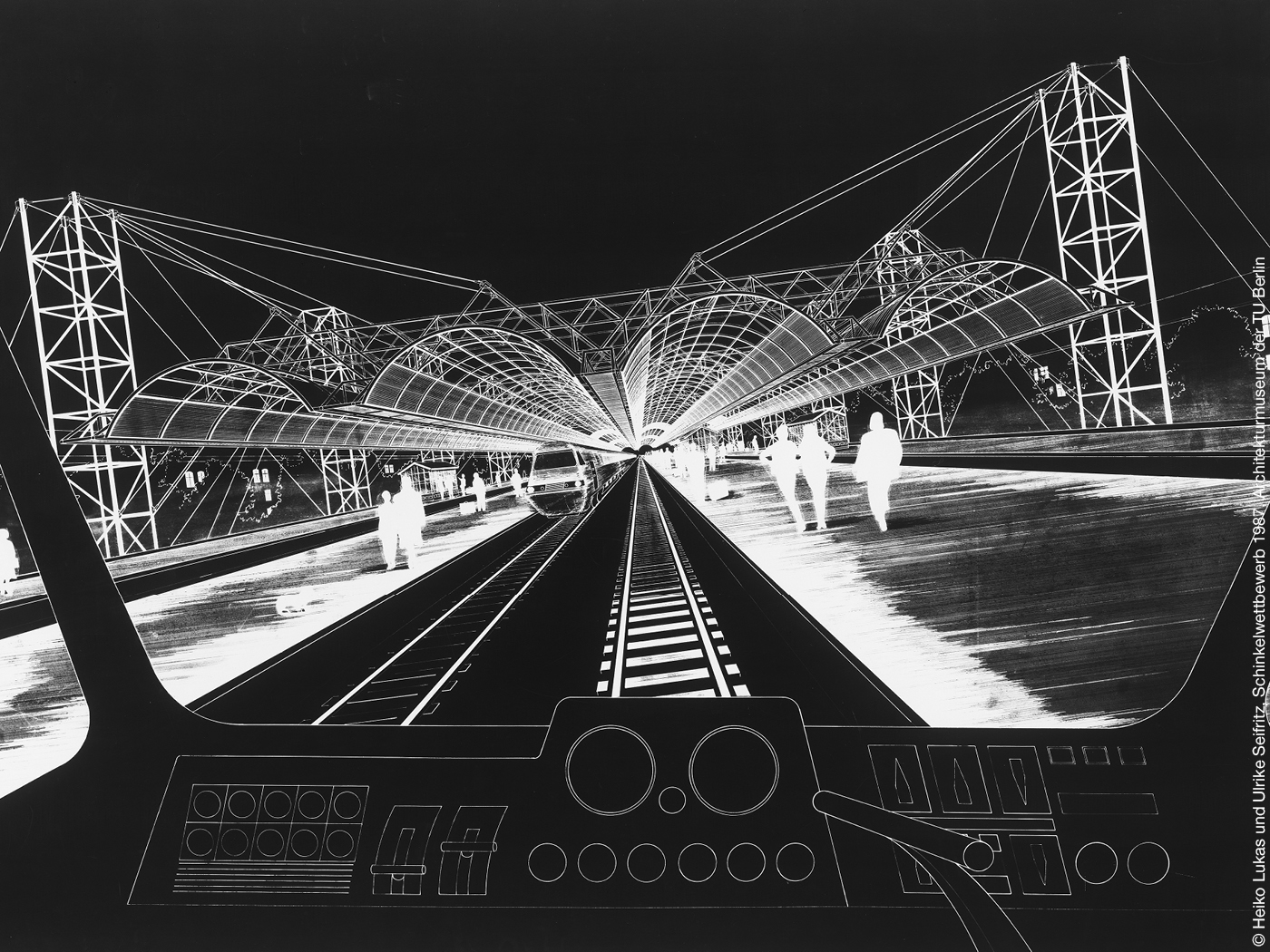 Computergrafik eines Bahnhofs mit Glasdach