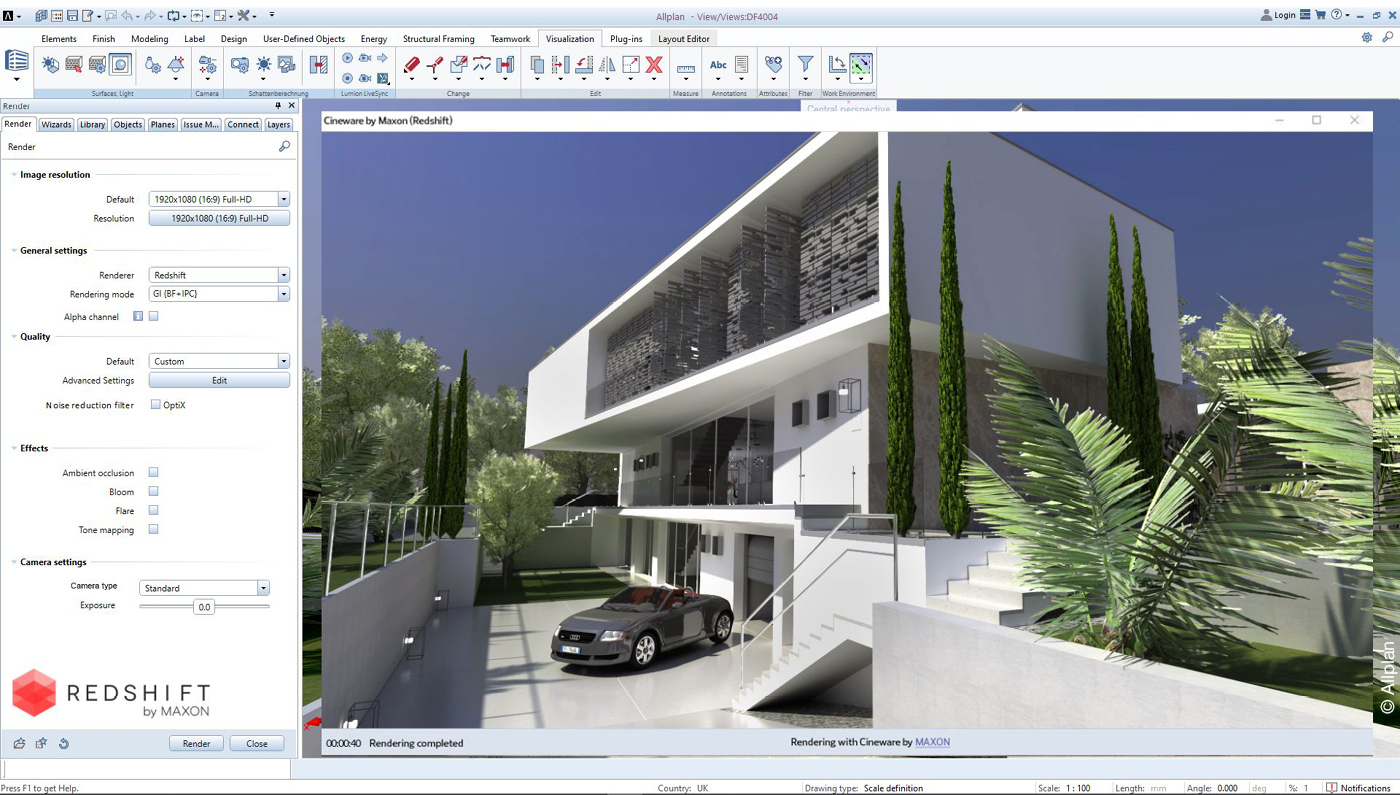 Screenshot Allplan Sofware mit §D-Modell einer Luxusvilla