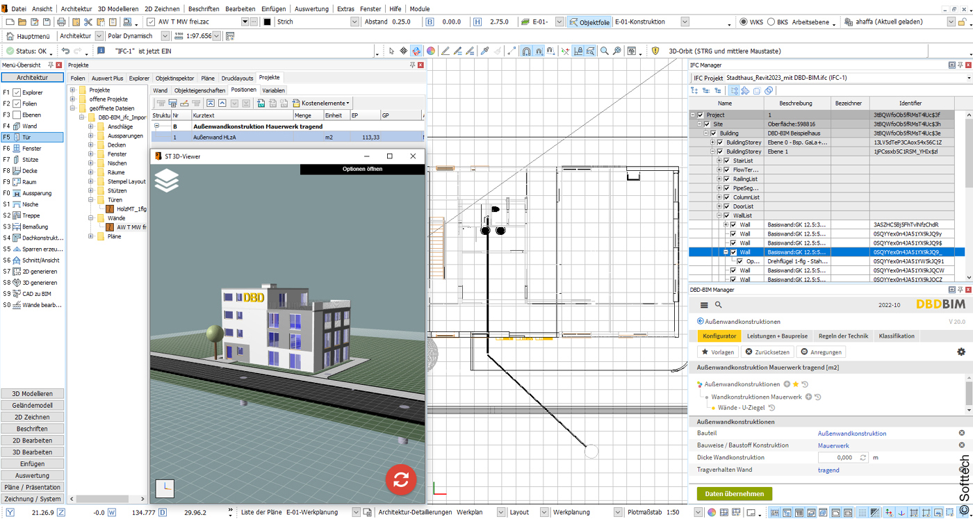 Screenshot Gebäudemodell, Grundriss und Liste