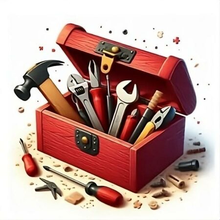 Roter Werkzeugkasten mit Werkzeugen