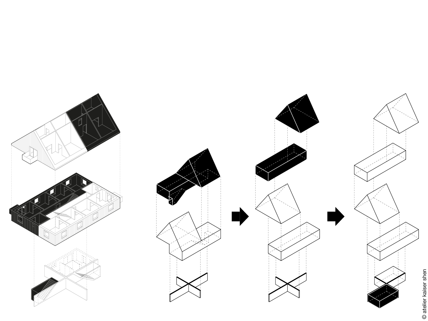 Schwarzweißfarbene Zeichnungen eines Architekturbüros