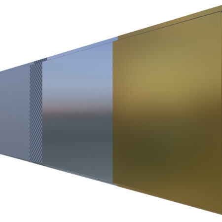 Metallfassade in Gold und Silber.