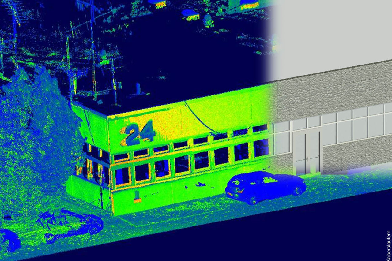 Überlagerung eines Laserscans des Gebäudes der TU Kaiserslautern