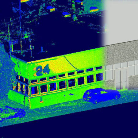 Überlagerung eines Laserscans des Gebäudes der TU Kaiserslautern