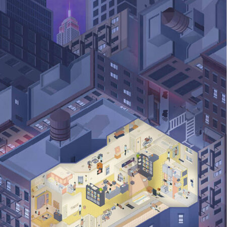 Violette Zeichnung New Yorker Häuser