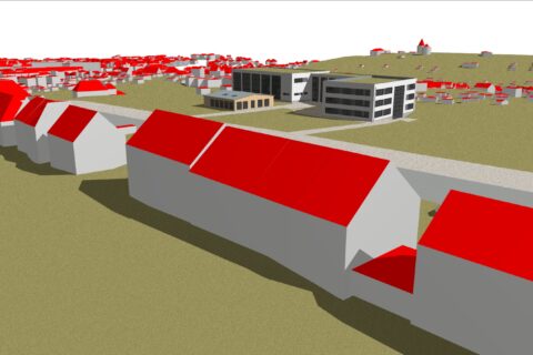 Screenshot aus der Software Vicado mit Häusern min einer Landschaft