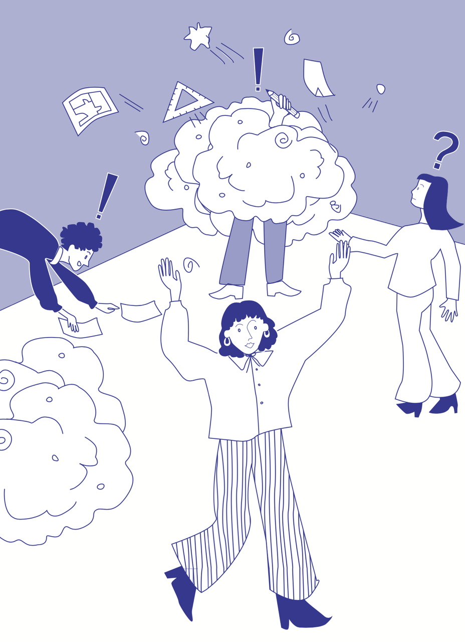 Illustration, die Menschen beim Brainsorming darstellt.