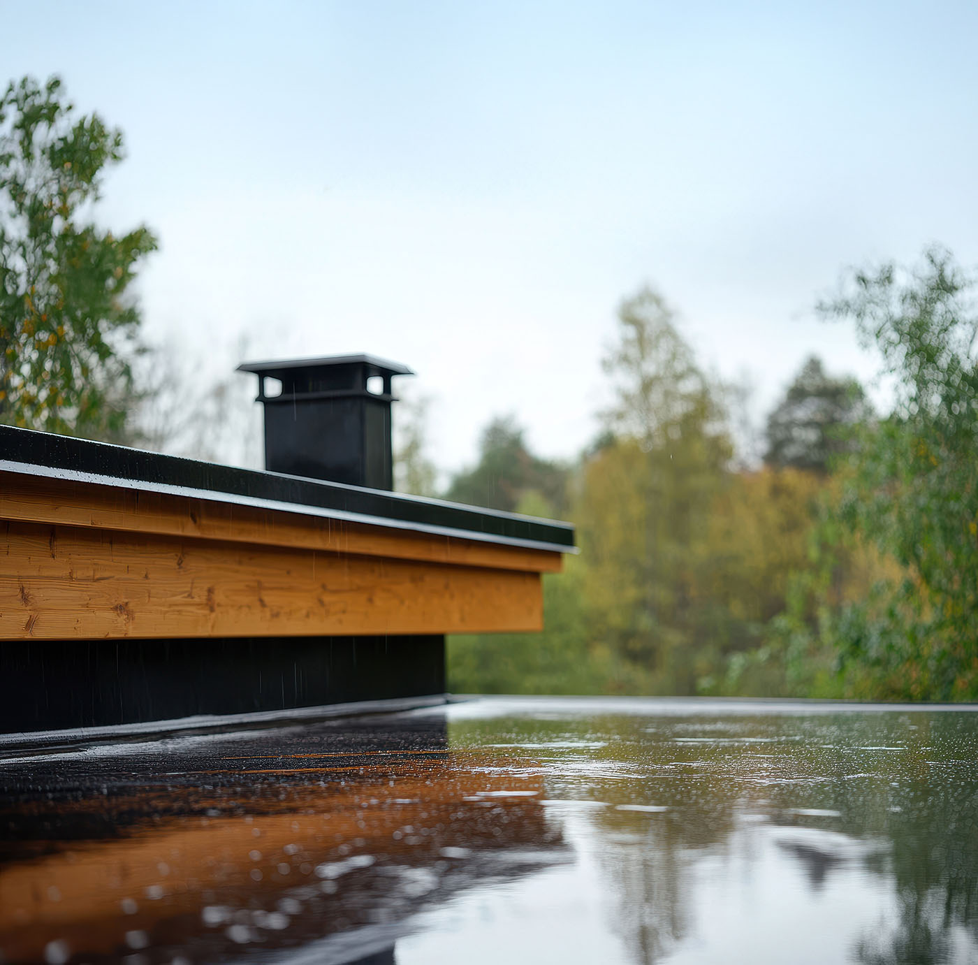 Regen fällt auf Dachabdichtungen