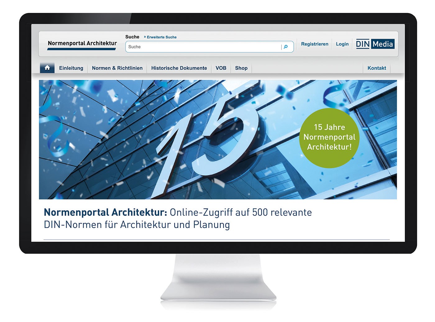 Normenportal Architektur als Scrennshot auf Monitor